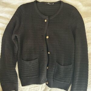 Amazon Black Textured Knit Cardigan with Gold Buttons